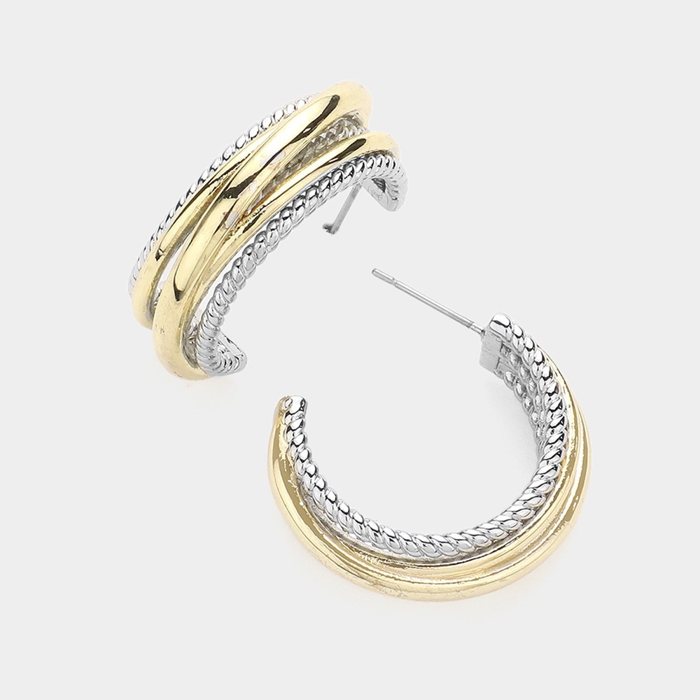 14k Gold Two Tone Hoop Earrings